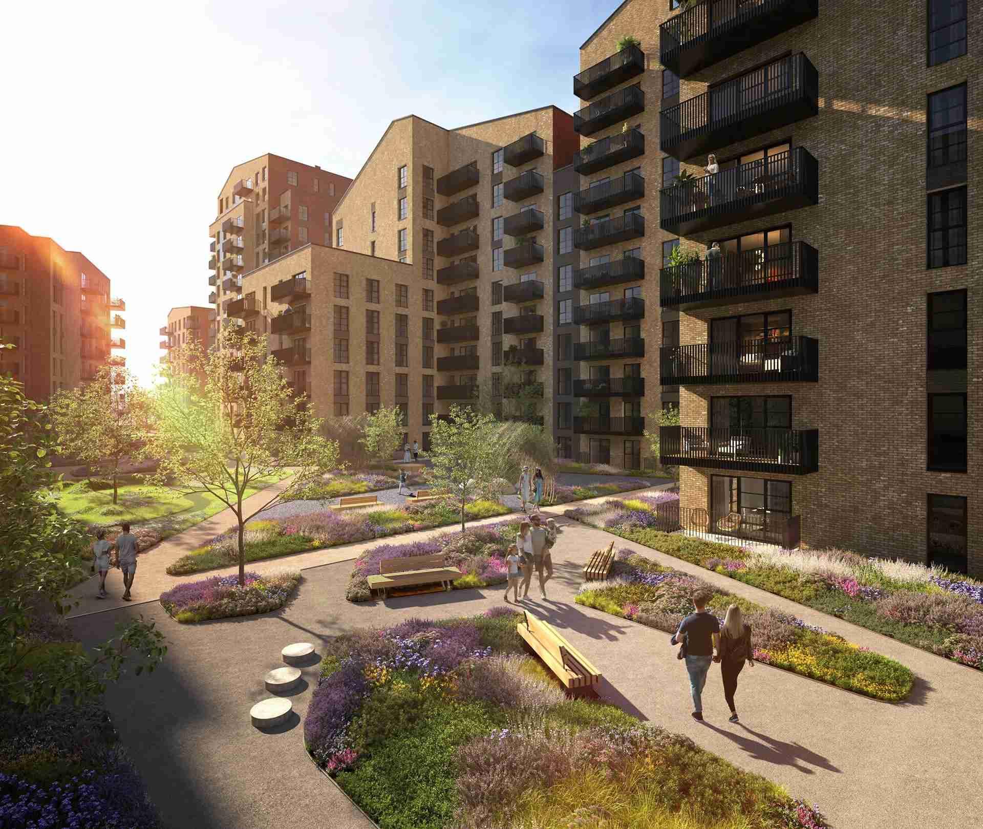 People walking in area around Sterling Place Homes in London