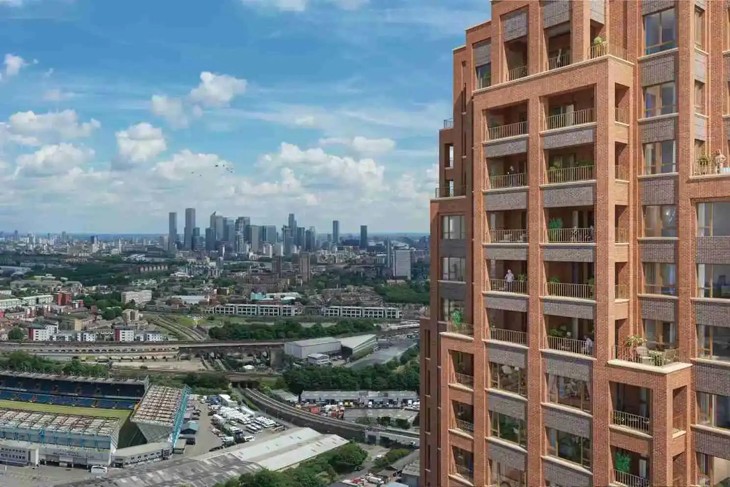 An apartment building in London with a view of the city